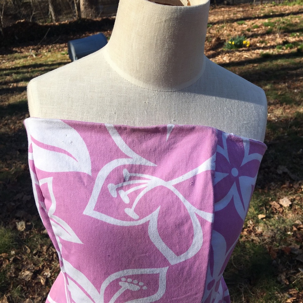 Pink and White Floral Strapless Dress